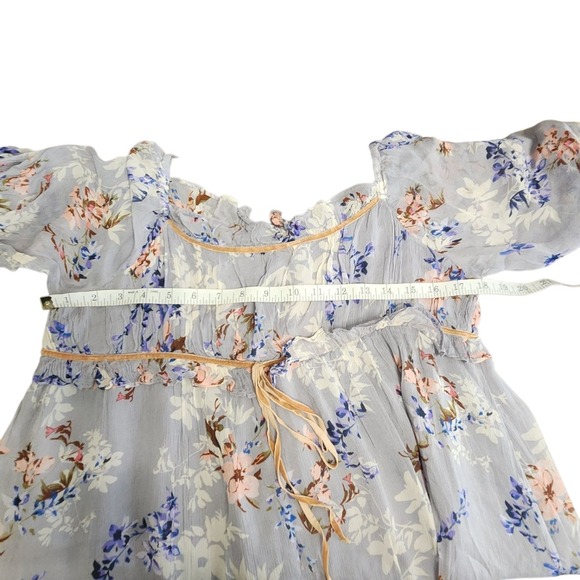 Free People Floralblouse Puff Sleeve‎ Square Neck Size L Lavender - Picture 3 of 5